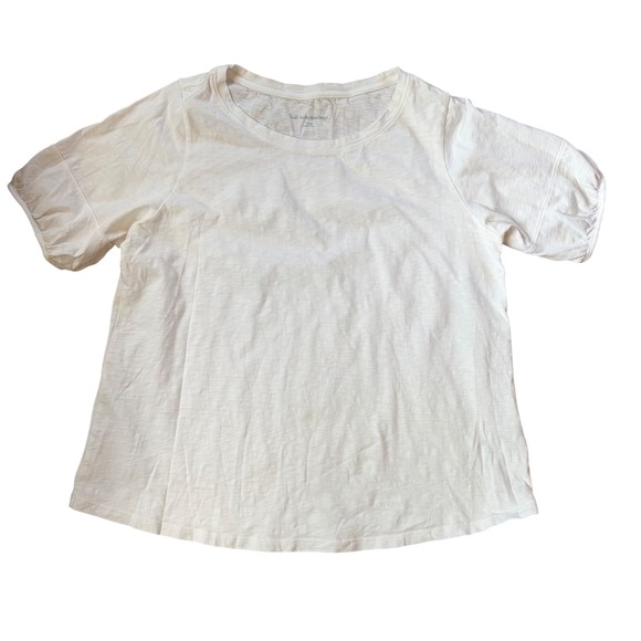 Soft Surroundings Tops - Soft‎ Surroundings White Cotton Slub Puff Sleeve Tee Shirt XL Classic Summer